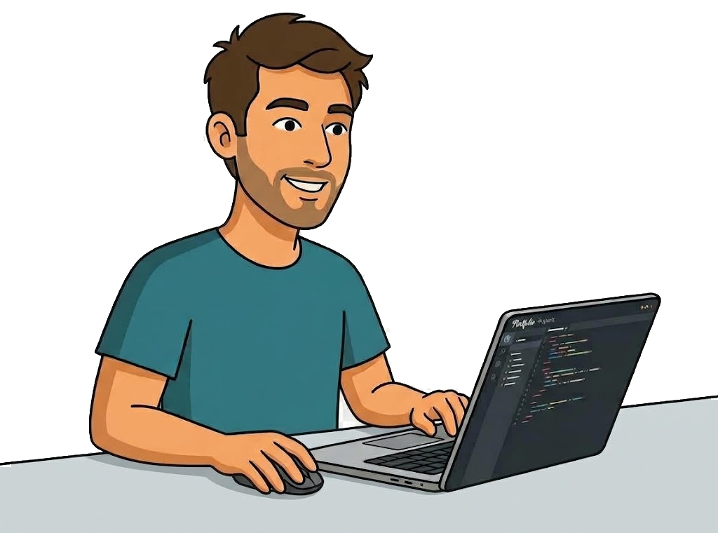 Illustration of Hammad working at a laptop