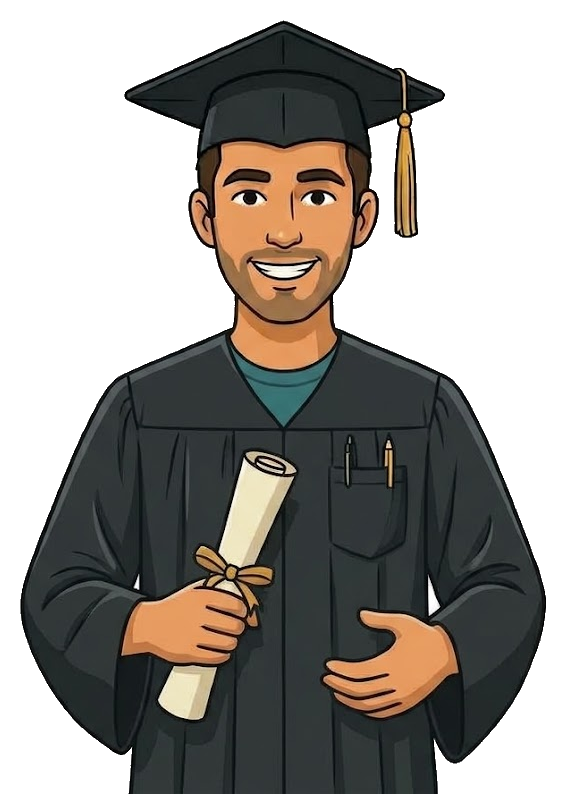 Illustration of Hammad in a graduation cap and gown