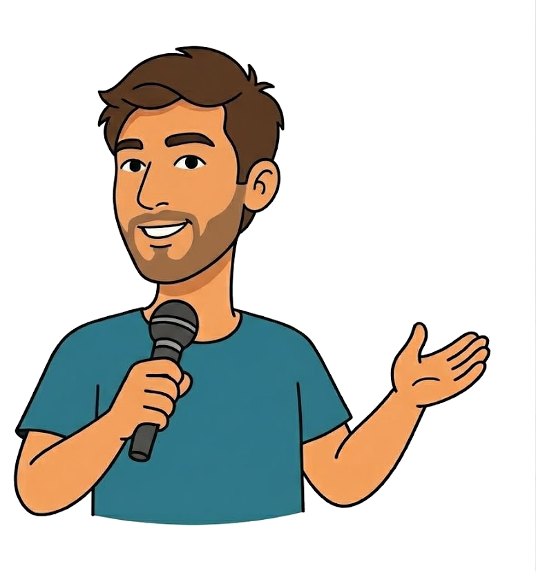 Illustration of Hammad speaking into a microphone